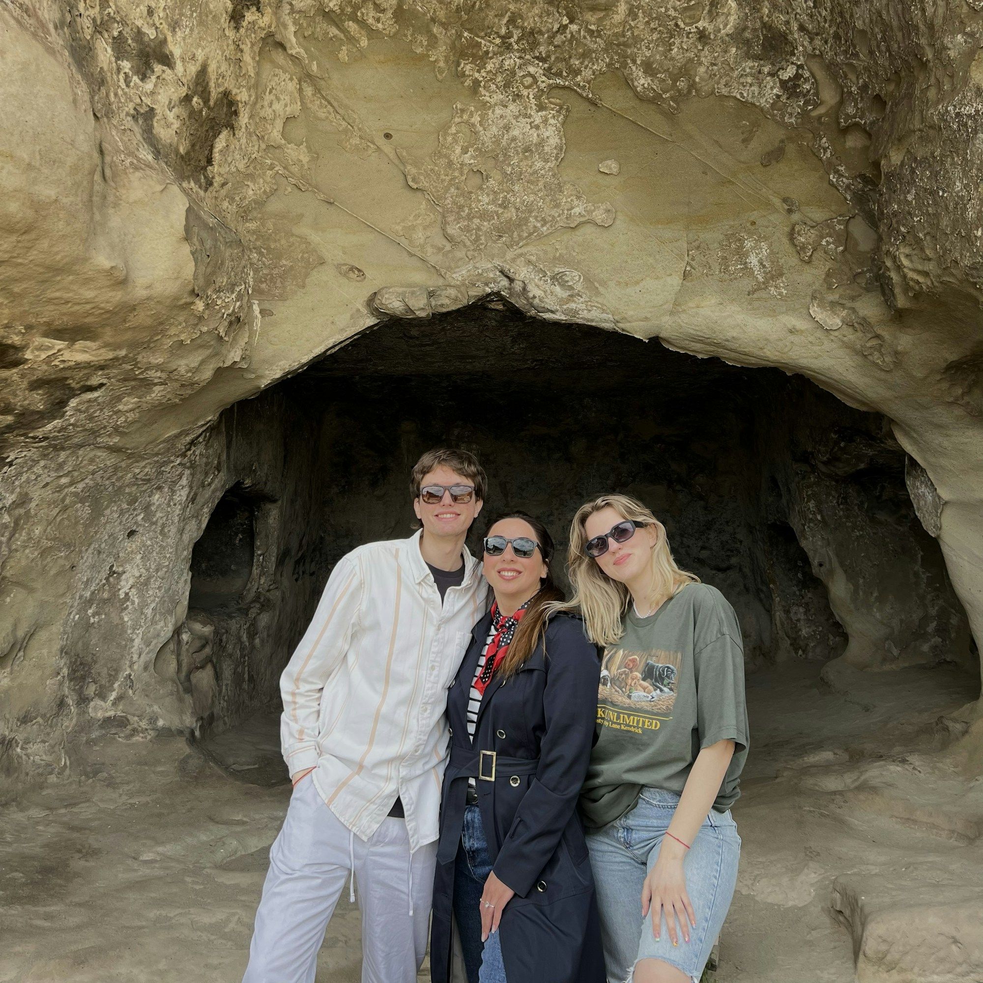 Nia with guests at the rock-hewn Uplistsikhe cave town in eastern Georgia