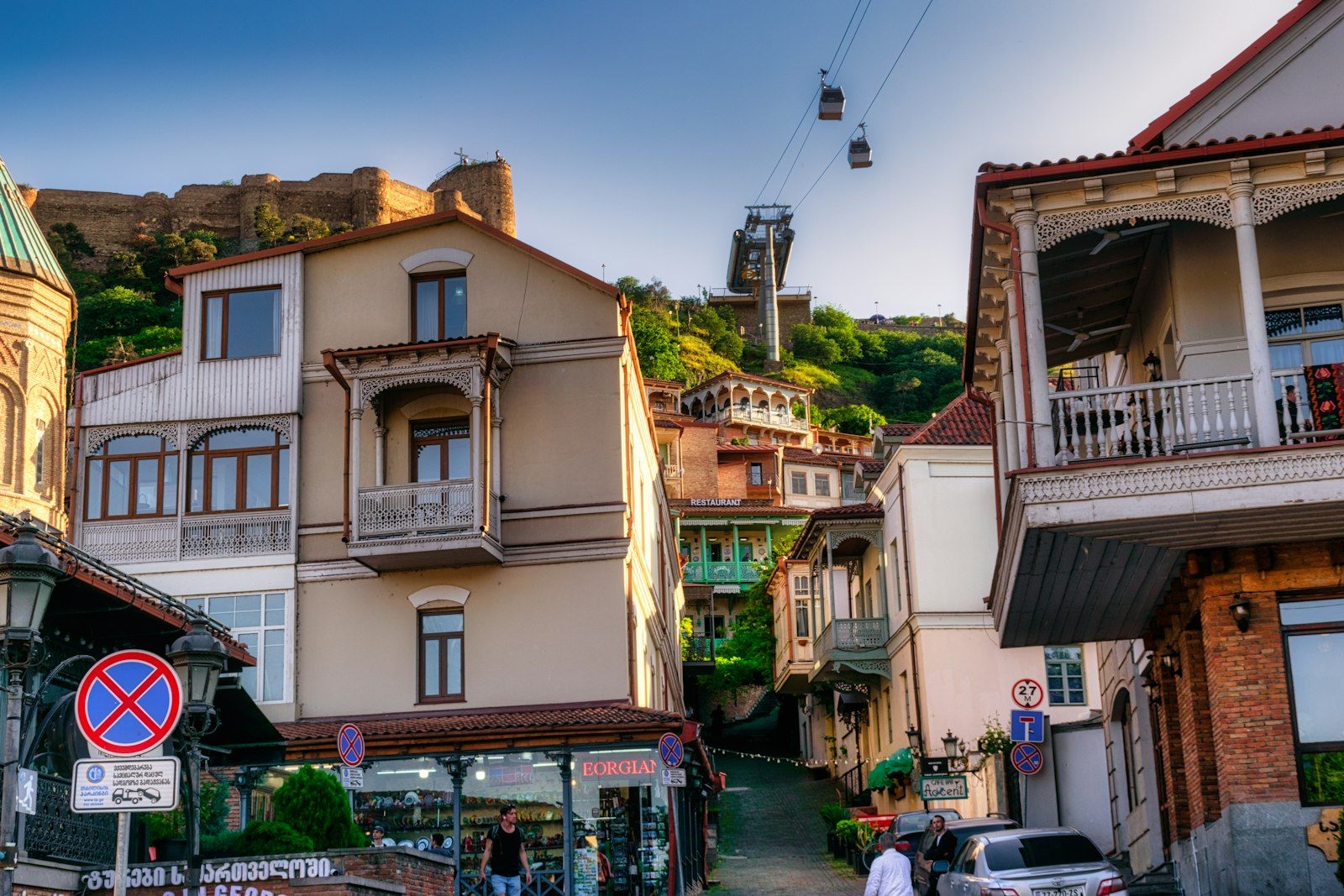Carved wooden balconies of old Tbilisi below Narikala fortress